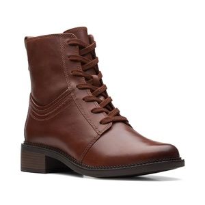 Clarks brown leather lace up ankle boot